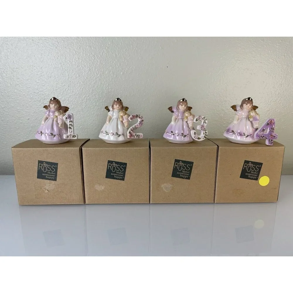 Lot of 4, Russ Berrie Just for You Birthday Angel Cake Topper Gift Age 1 2 3 & 4